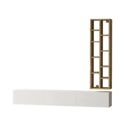 Mueble de TV Bambú estantería + puerta abatible blanco/natural