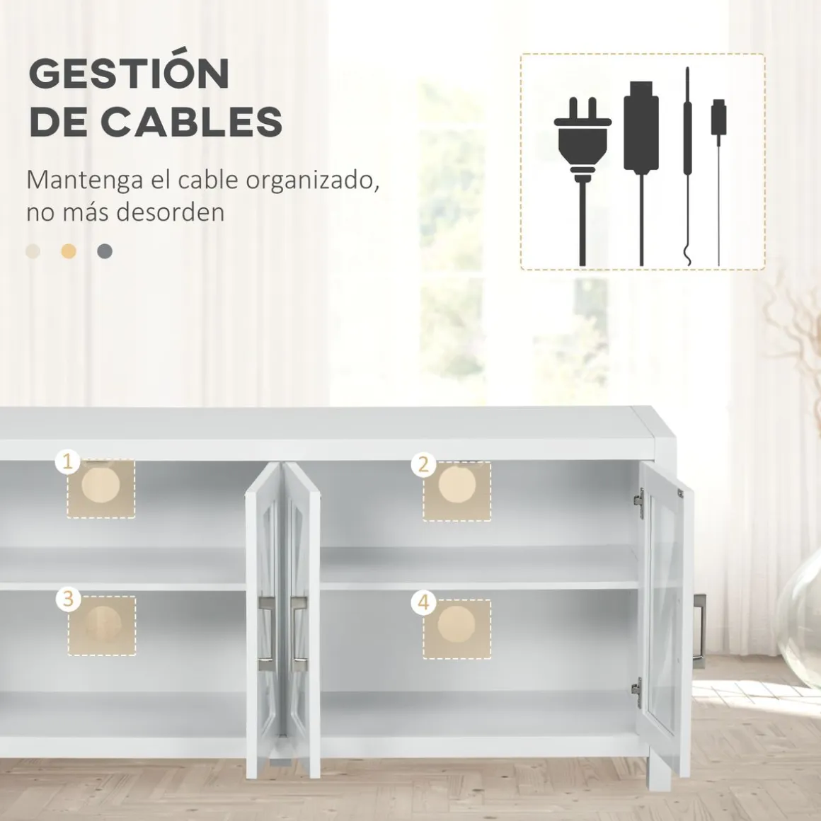 Mueble de TV Bank Homcom 4 puertas blanco 60x130x35 cm