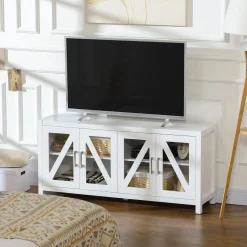Mueble de TV Bank Homcom 4 puertas blanco 60x130x35 cm