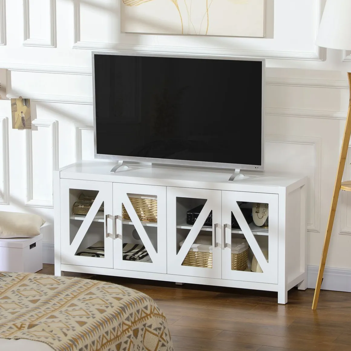 Mueble de TV Bank Homcom 4 puertas blanco 60x130x35 cm
