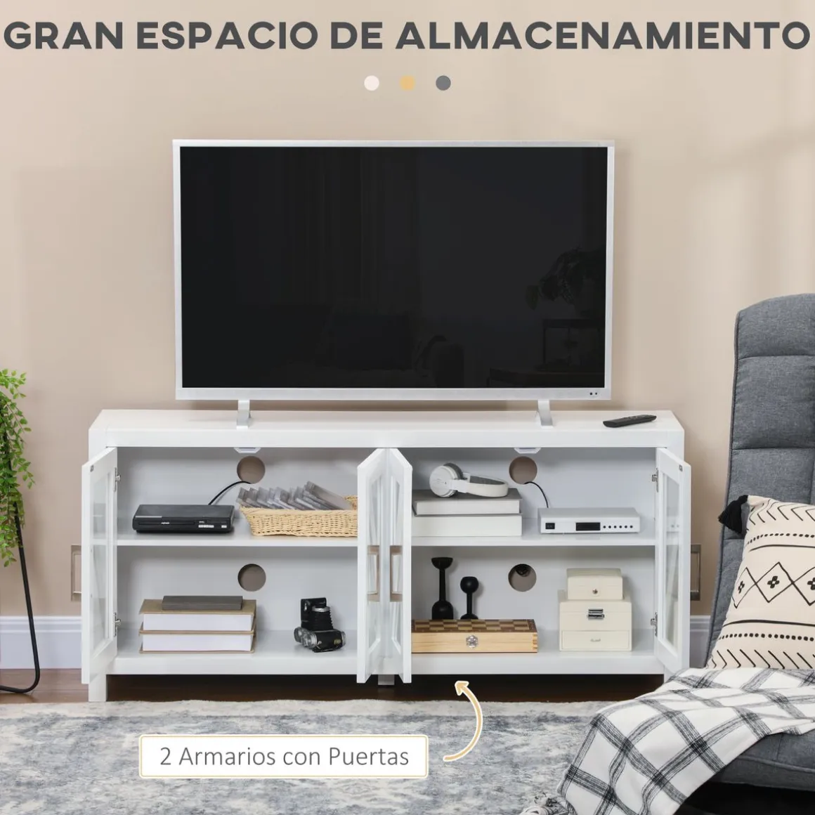 Mueble de TV Bank Homcom 4 puertas blanco 60x130x35 cm