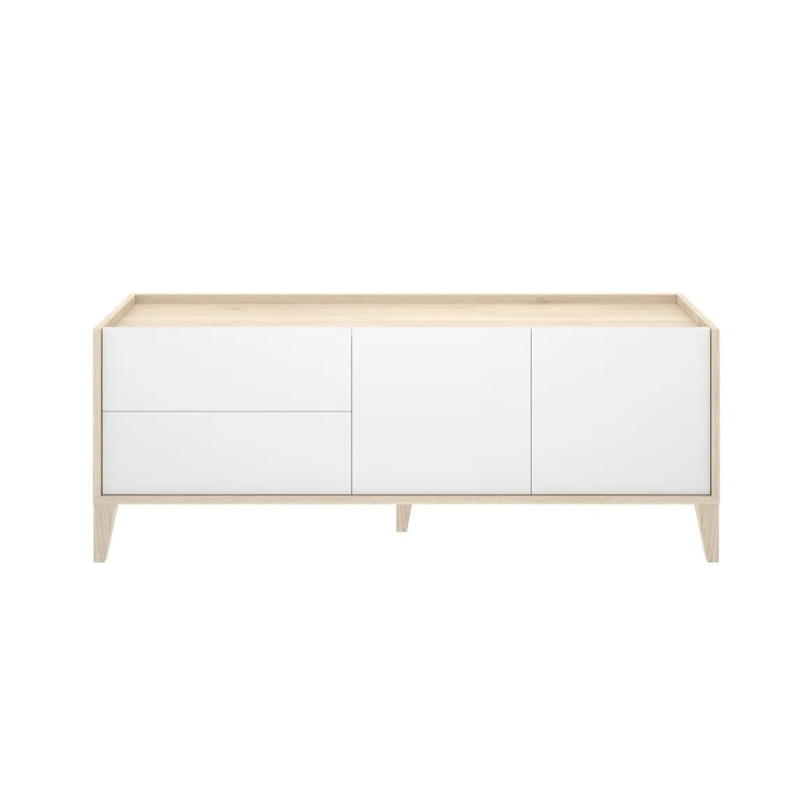 Mueble de TV Bari 2 cajones con armario doble blanco/natural 50,1x129x39,2 cm