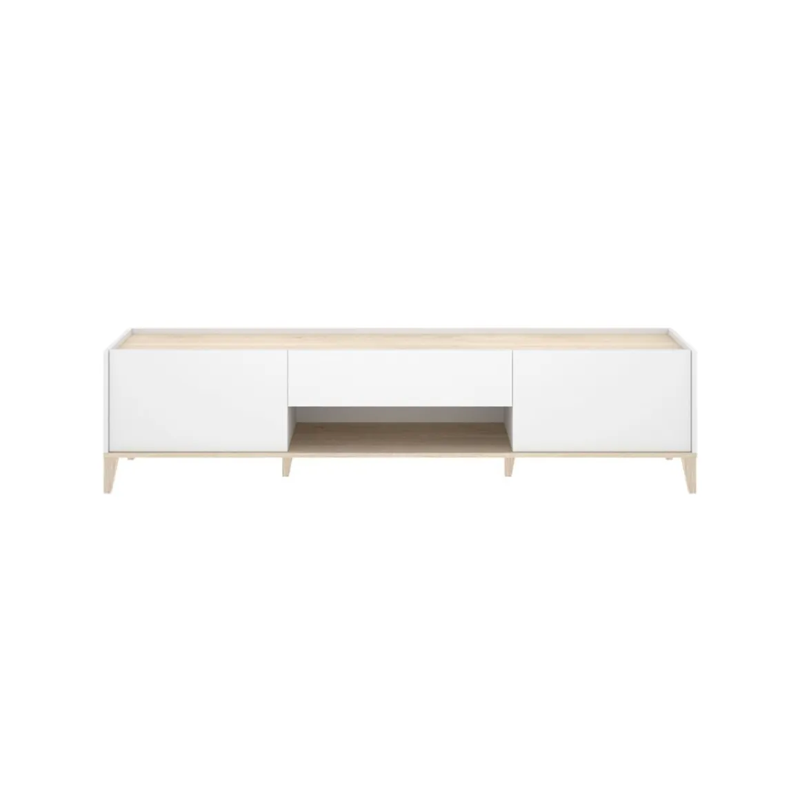 Mueble de TV Bari 2 puertas con cajón y compartimento blanco/natural 50,1x196,5x39,2 cm