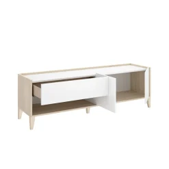 Mueble de TV Bari un cajón con armario y compartimento blanco/natural 50,1x150x39,2 cm