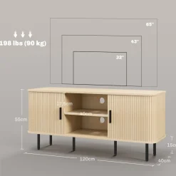 Mueble de TV Calamita Homcom 2 puertas + 2 compartimentos roble 55x120x40 cm