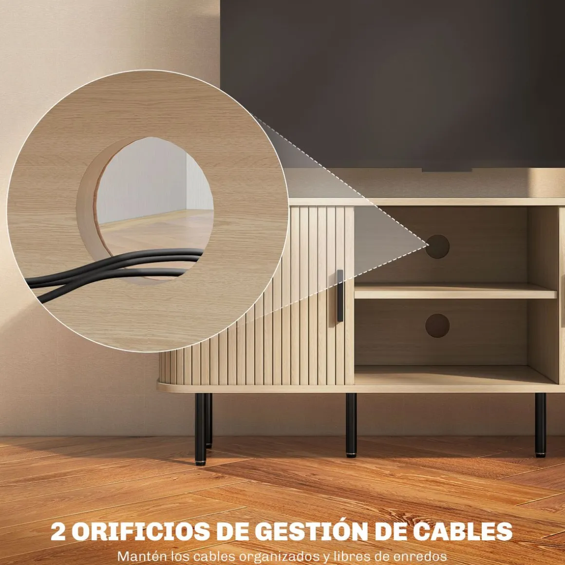 Mueble de TV Calamita Homcom 2 puertas + 2 compartimentos roble 55x120x40 cm