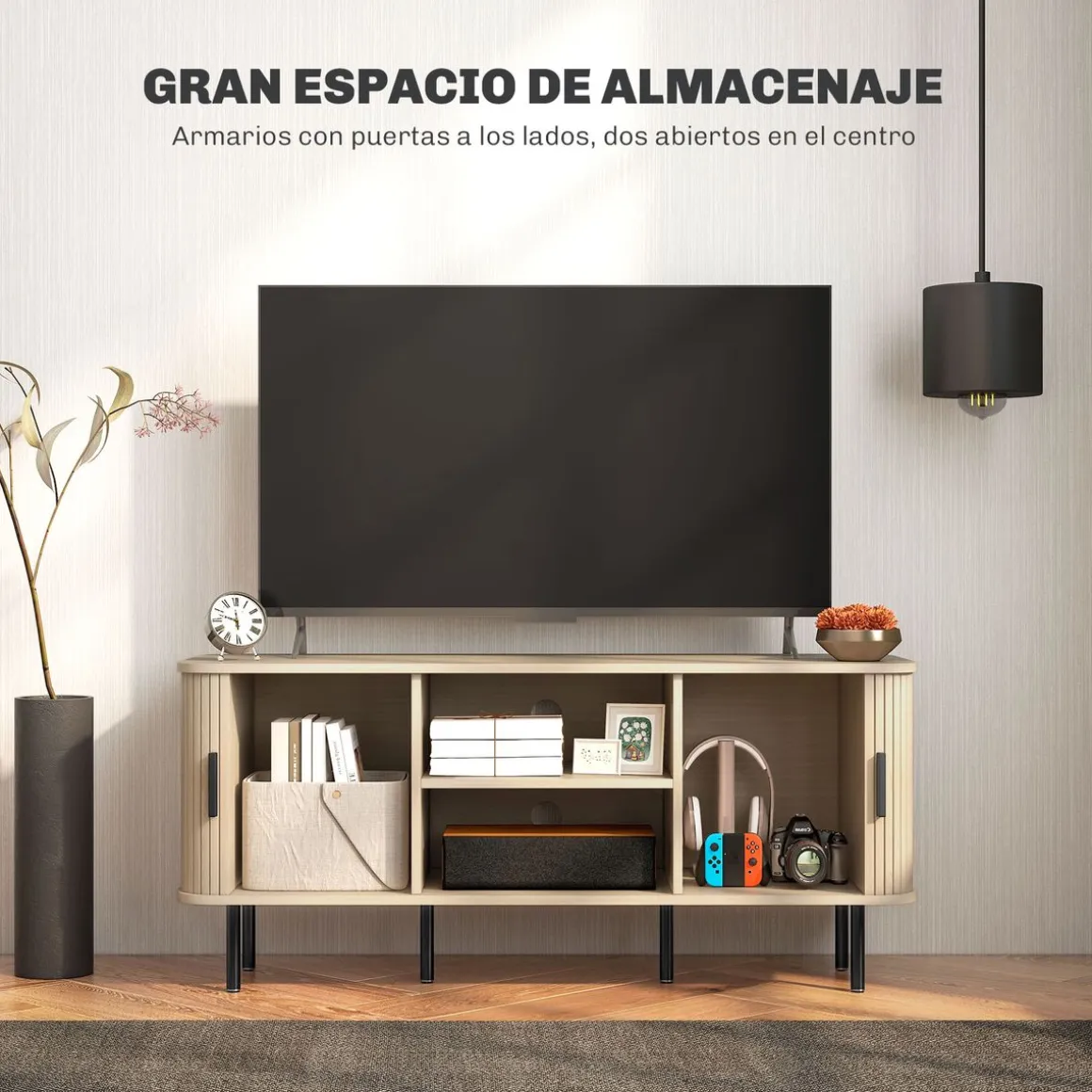 Mueble de TV Calamita Homcom 2 puertas + 2 compartimentos roble 55x120x40 cm