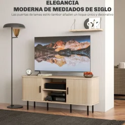 Mueble de TV Calamita Homcom 2 puertas + 2 compartimentos roble 55x120x40 cm