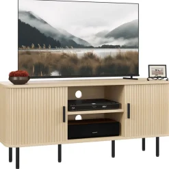 Mueble de TV Calamita Homcom 2 puertas + 2 compartimentos roble 55x120x40 cm