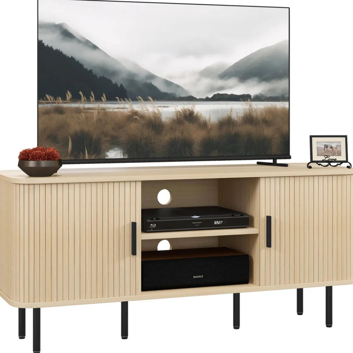 Mueble de TV Calamita Homcom 2 puertas + 2 compartimentos roble 55x120x40 cm