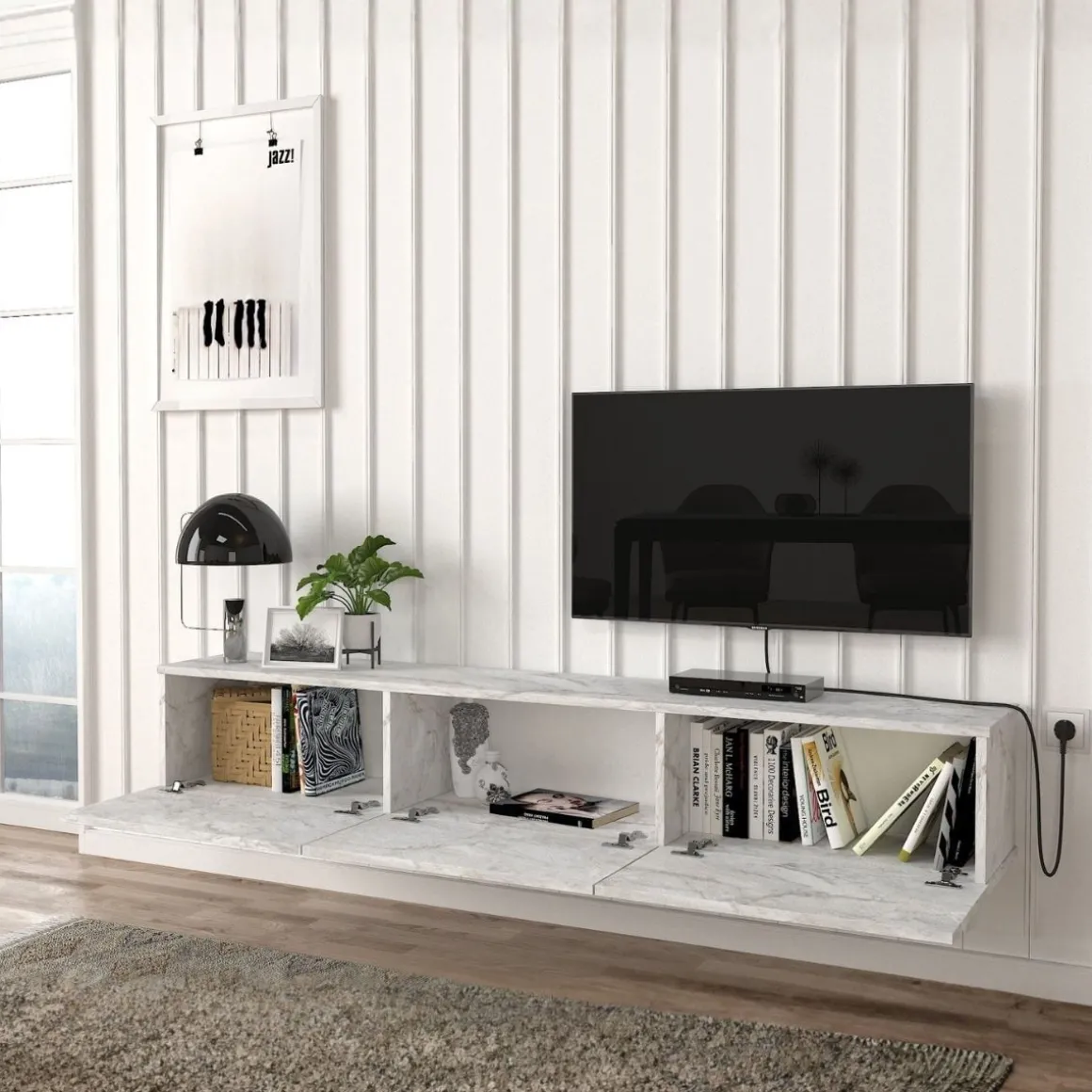 Mueble de TV Damla 3 puertas abatibles con luz LED 29,5x180x29,5 cm