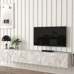Mueble de TV Damla 3 puertas abatibles con luz LED 29,5x180x29,5 cm