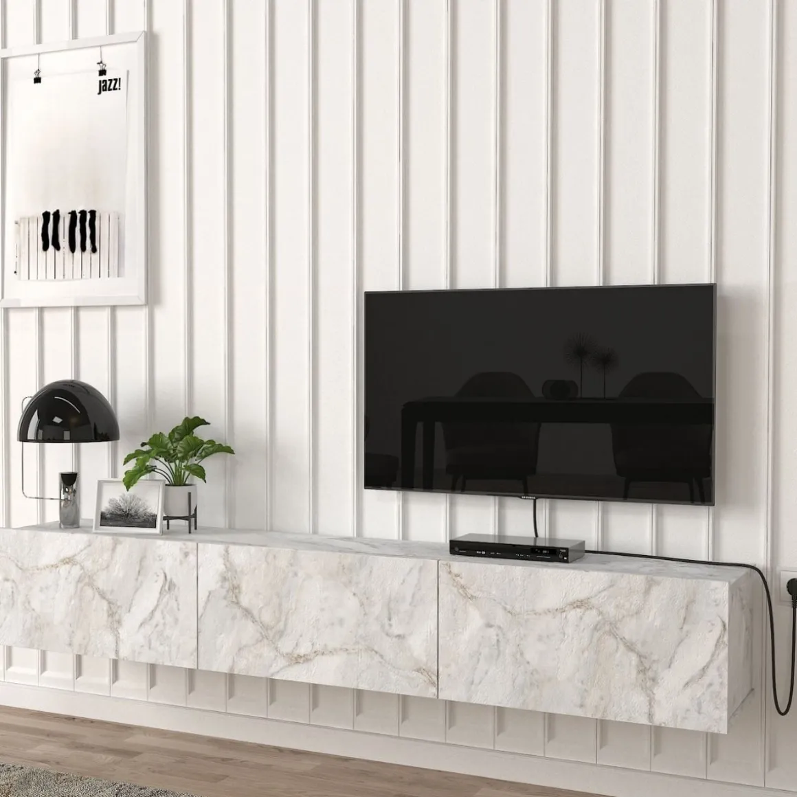 Mueble de TV Damla 3 puertas abatibles con luz LED 29,5x180x29,5 cm