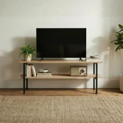 Mueble de TV Deck 2 estantes negro/natural 48x120x30 cm
