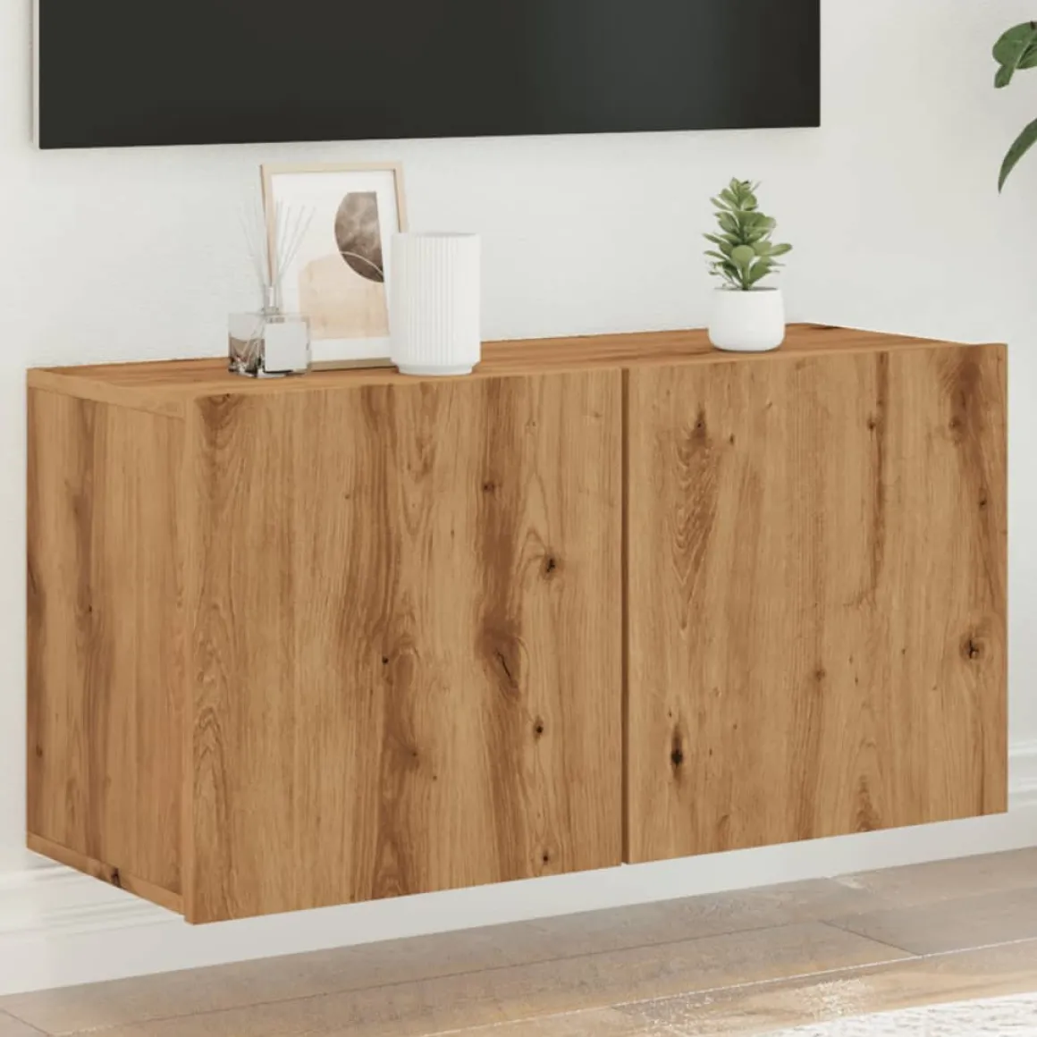 Mueble de TV Eglon 2 puertas roble claro 41x80x30 cm