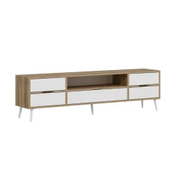 Mueble de TV Elina 4 cajones con 2 puertas blanco/beige 90x180x45 cm