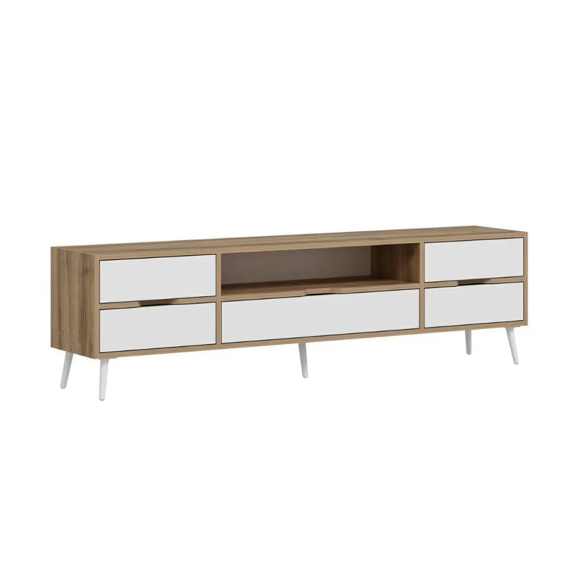 Mueble de TV Elina 4 cajones con 2 puertas blanco/beige 90x180x45 cm