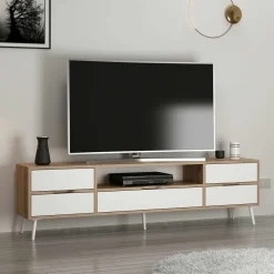 Mueble de TV Elina 4 cajones con 2 puertas blanco/beige 90x180x45 cm