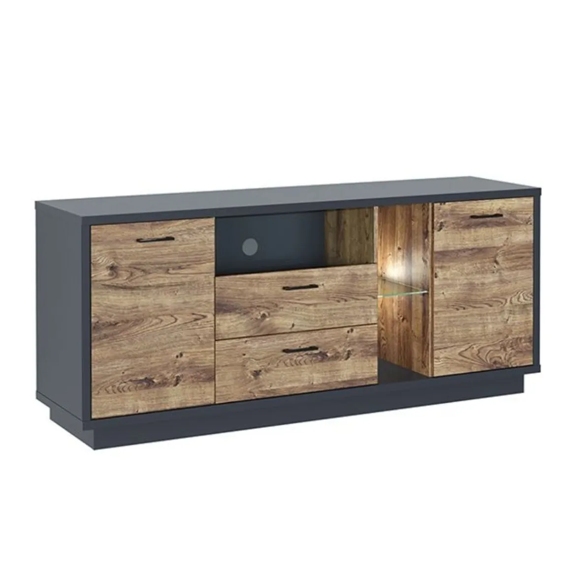 Mueble de TV Europa 3 puertas + 2 cajones + repisa + luces LED grafito/roble 74x170x45 cm