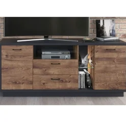 Mueble de TV Europa 3 puertas + 2 cajones + repisa + luces LED grafito/roble 74x170x45 cm