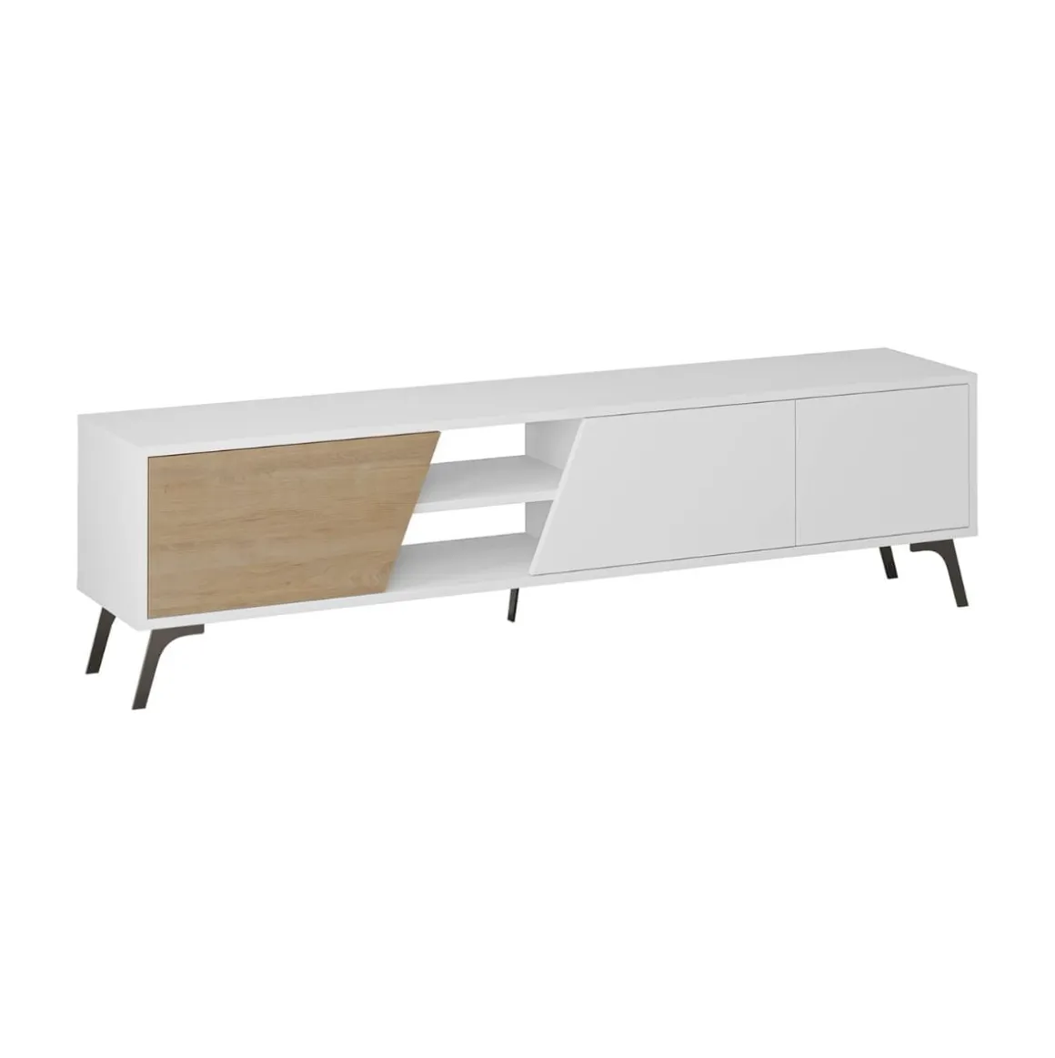 Mueble de TV Fiona 3 puertas + 2 compartimentos blanco/natural 48x180x35,6 cm