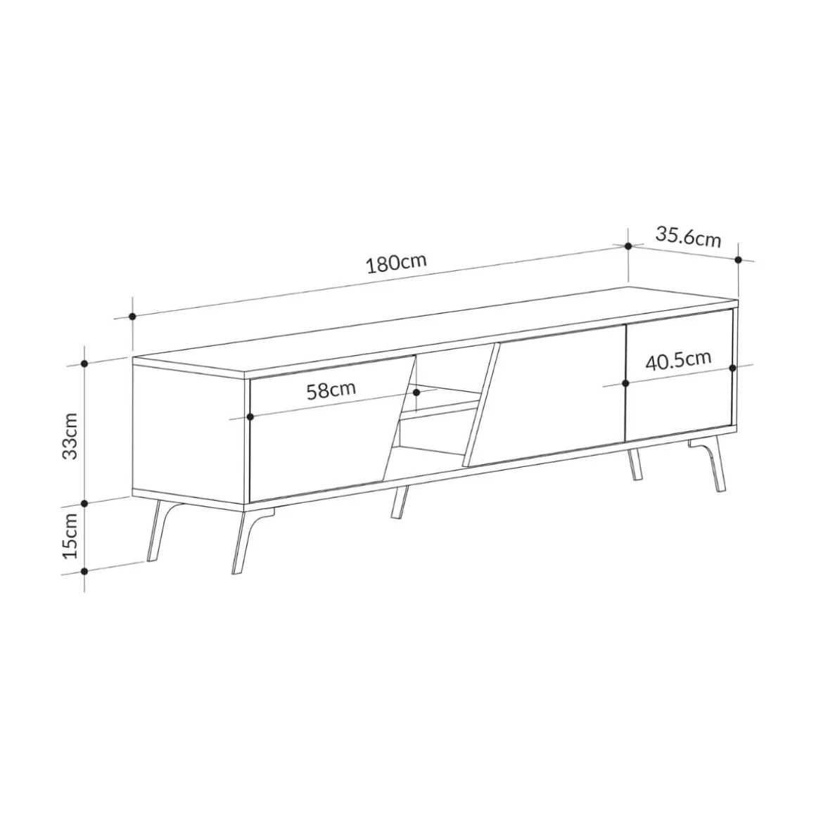 Mueble de TV Fiona 3 puertas + 2 compartimentos blanco/natural 48x180x35,6 cm