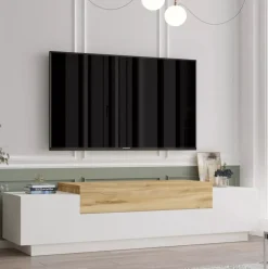 Mueble de TV Gaxio 4 puertas abatibles blanco/natural 38x160x37 cm