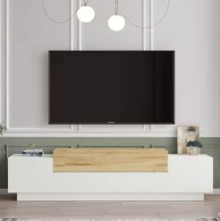 Mueble de TV Gaxio 4 puertas abatibles blanco/natural 38x160x37 cm