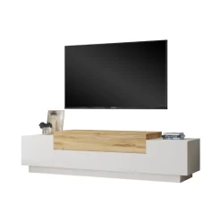 Mueble de TV Gaxio 4 puertas abatibles blanco/natural 38x160x37 cm