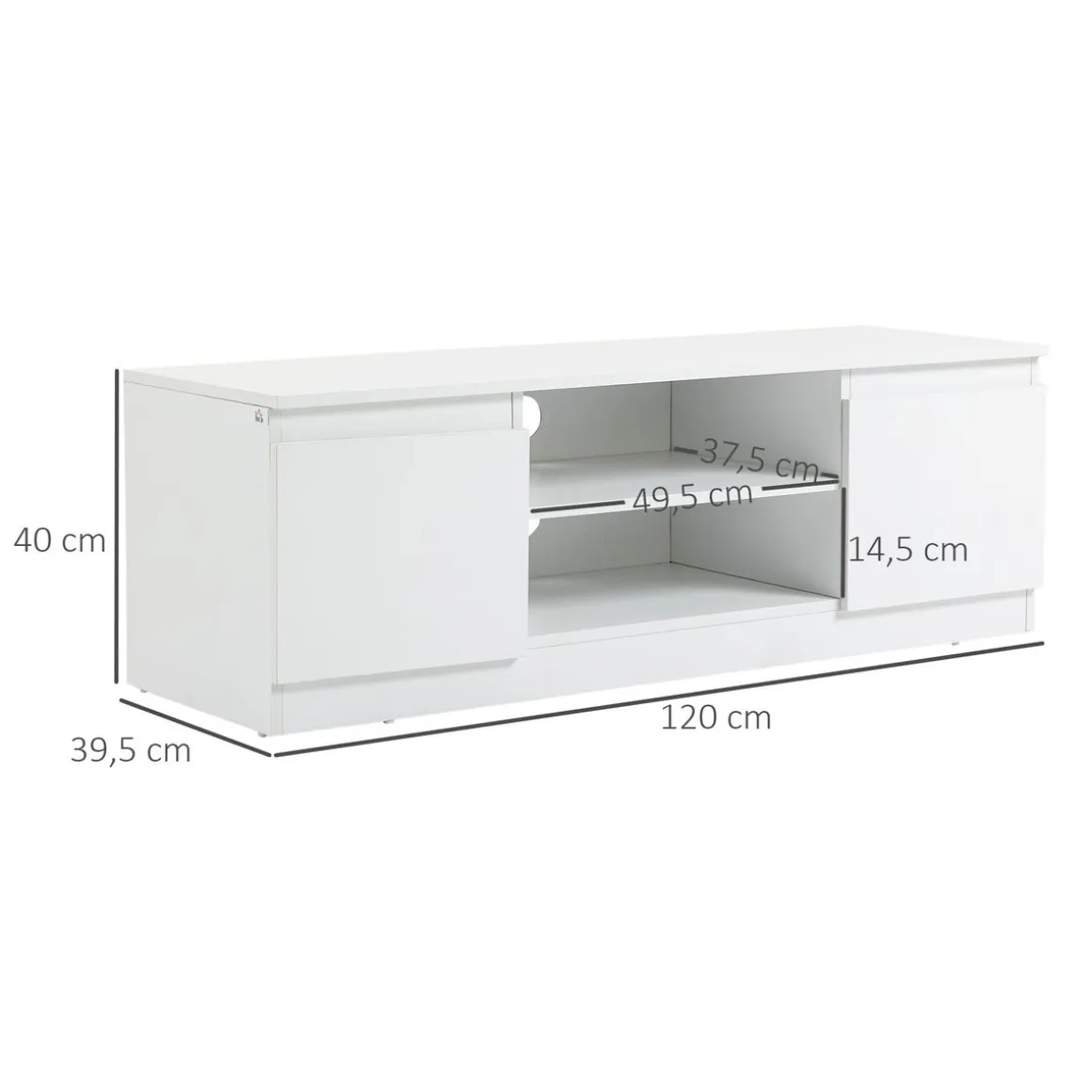 Mueble de TV Graham Homcom 2 puertas + 2 compartimentos blanco 40x120x39,5 cm