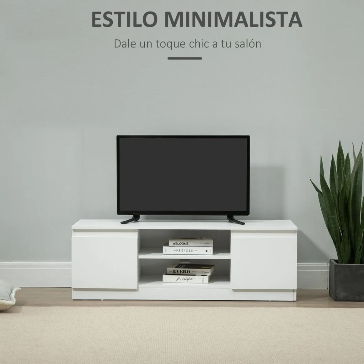 Mueble de TV Graham Homcom 2 puertas + 2 compartimentos blanco 40x120x39,5 cm