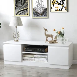 Mueble de TV Graham Homcom 2 puertas + 2 compartimentos blanco 40x120x39,5 cm