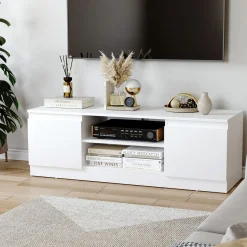 Mueble de TV Graham Homcom 2 puertas + 2 compartimentos blanco 40x120x39,5 cm