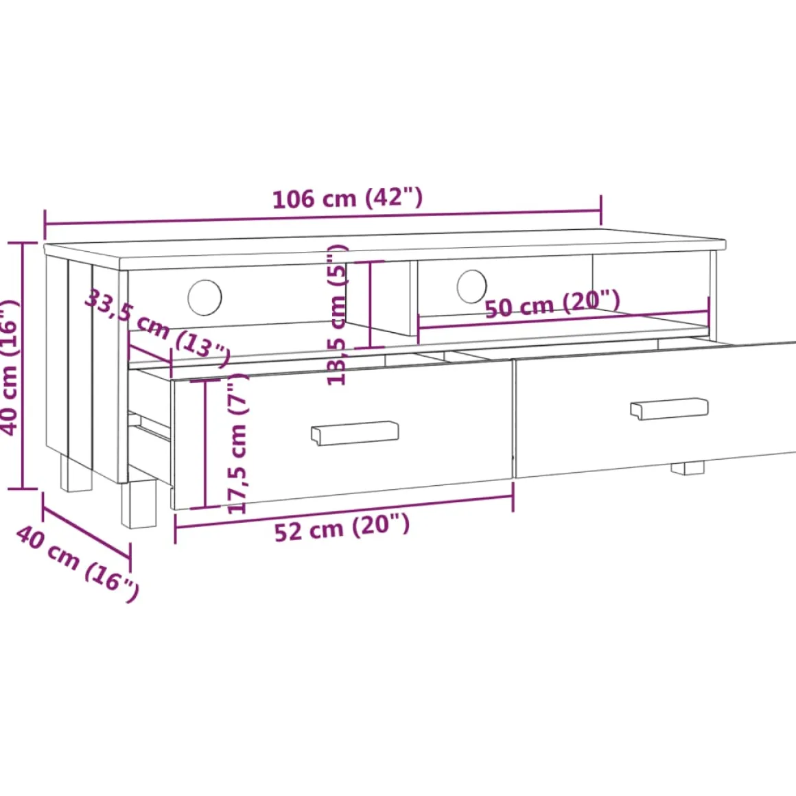 Mueble de TV Hamar 2 cajones + 2 compartimentos 40x106x40 cm