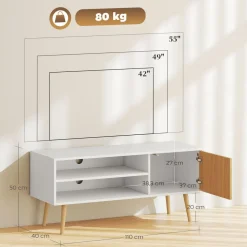 Mueble de TV Hiro Homcom 2 estantes con puerta blanco/natural 50x110x40 cm
