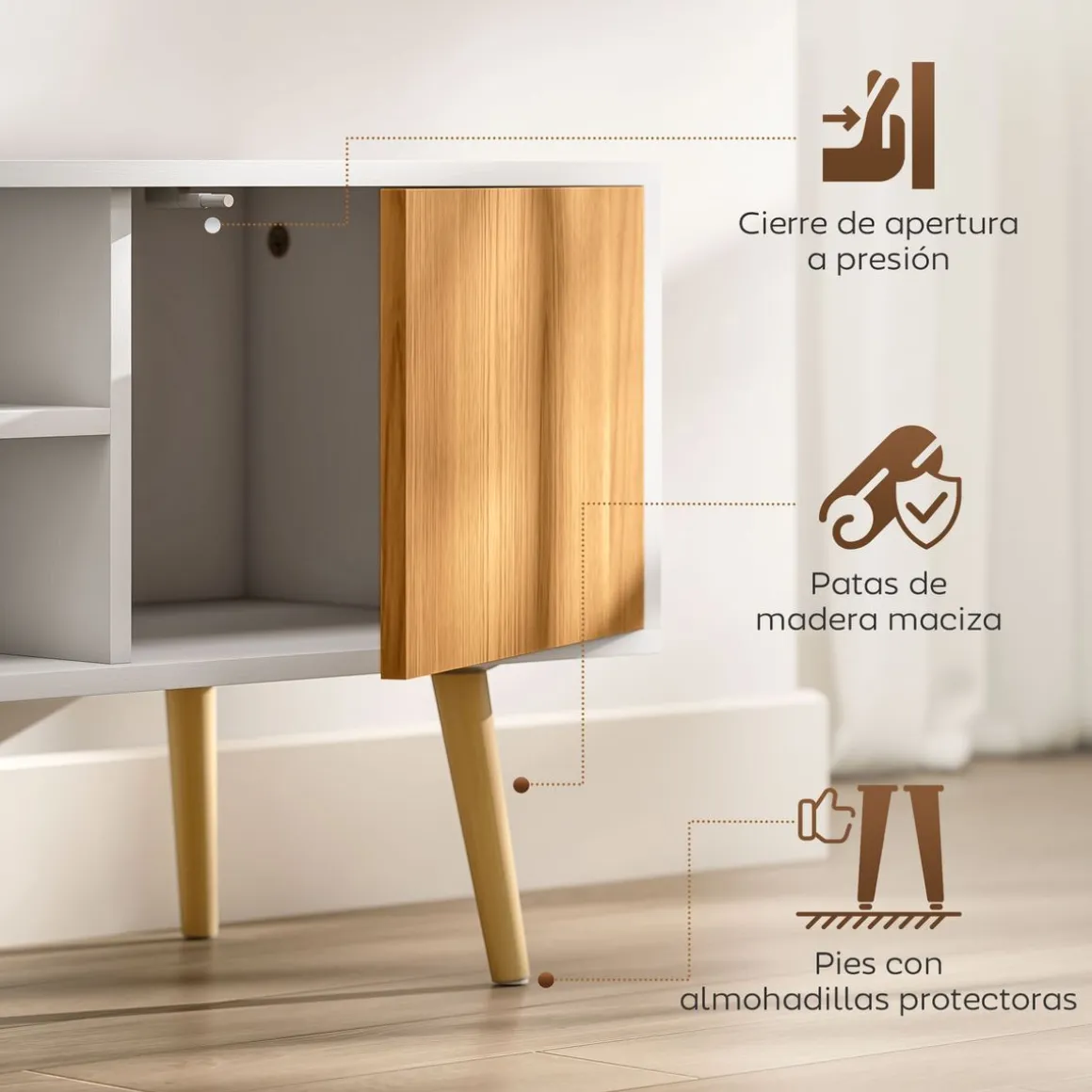 Mueble de TV Hiro Homcom 2 estantes con puerta blanco/natural 50x110x40 cm