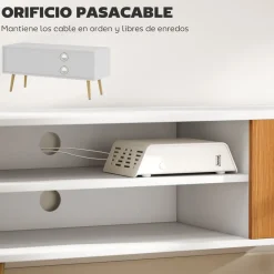 Mueble de TV Hiro Homcom 2 estantes con puerta blanco/natural 50x110x40 cm