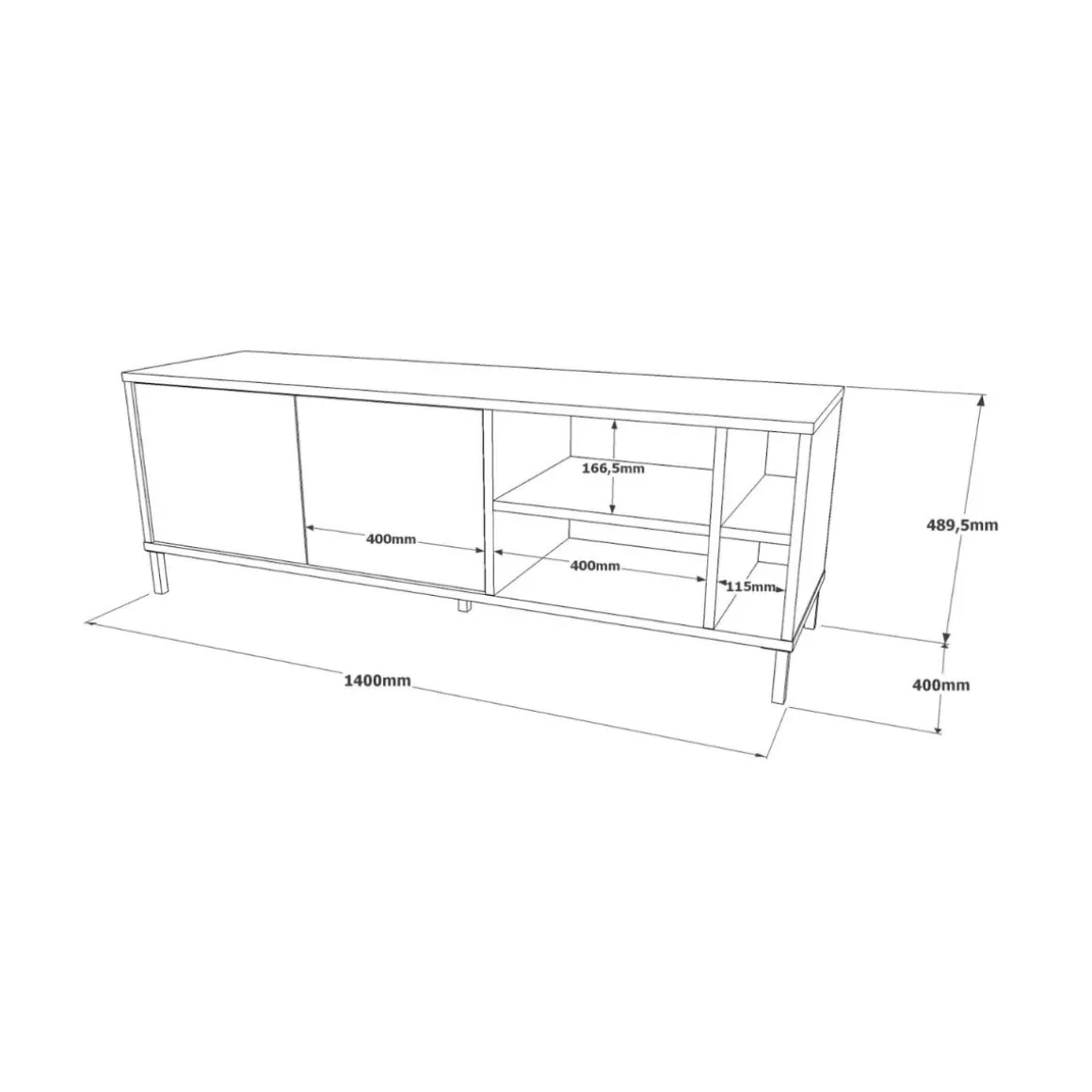 Mueble de TV Isabela 2 puertas y 4 compartimentos cambria/grafito 48,9x140x40 cm