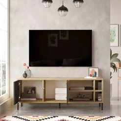 Mueble de TV Isabela 2 puertas y 4 compartimentos cambria/grafito 48,9x140x40 cm