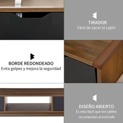 Mueble de TV Isseo Homcom 2 cajones + compartimentos abierto marrón/negro 46x122x39 cm