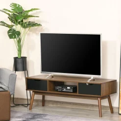 Mueble de TV Isseo Homcom 2 cajones + compartimentos abierto marrón/negro 46x122x39 cm