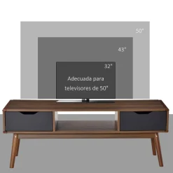 Mueble de TV Isseo Homcom 2 cajones + compartimentos abierto marrón/negro 46x122x39 cm