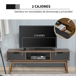 Mueble de TV Isseo Homcom 2 cajones + compartimentos abierto marrón/negro 46x122x39 cm