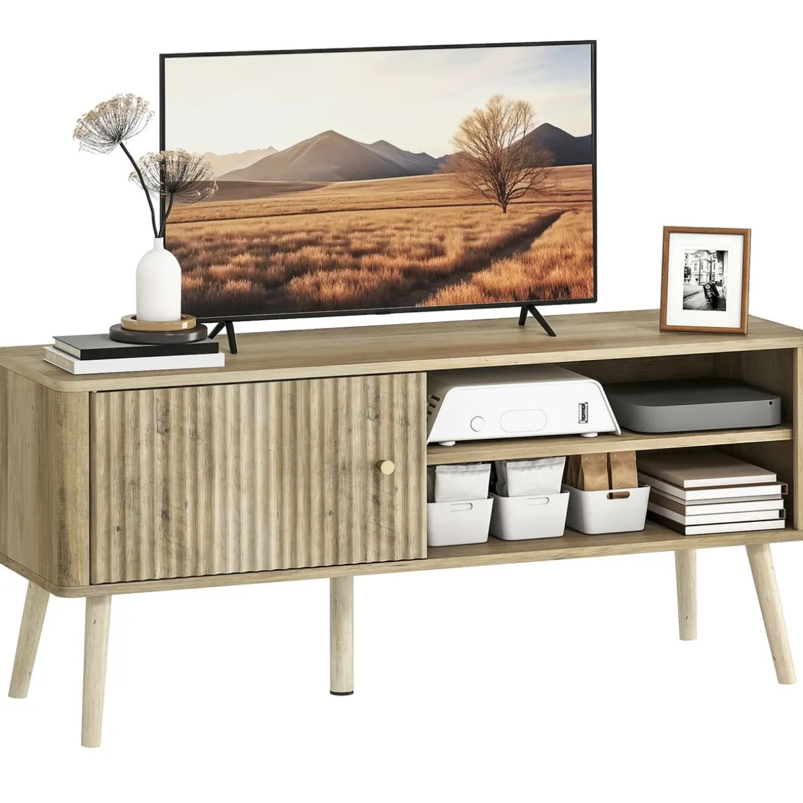 Mueble de TV Itsu Homcom con puerta y estante natural 49x115x35 cm