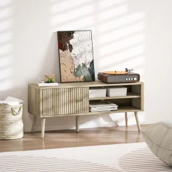 Mueble de TV Itsu Homcom con puerta y estante natural 49x115x35 cm