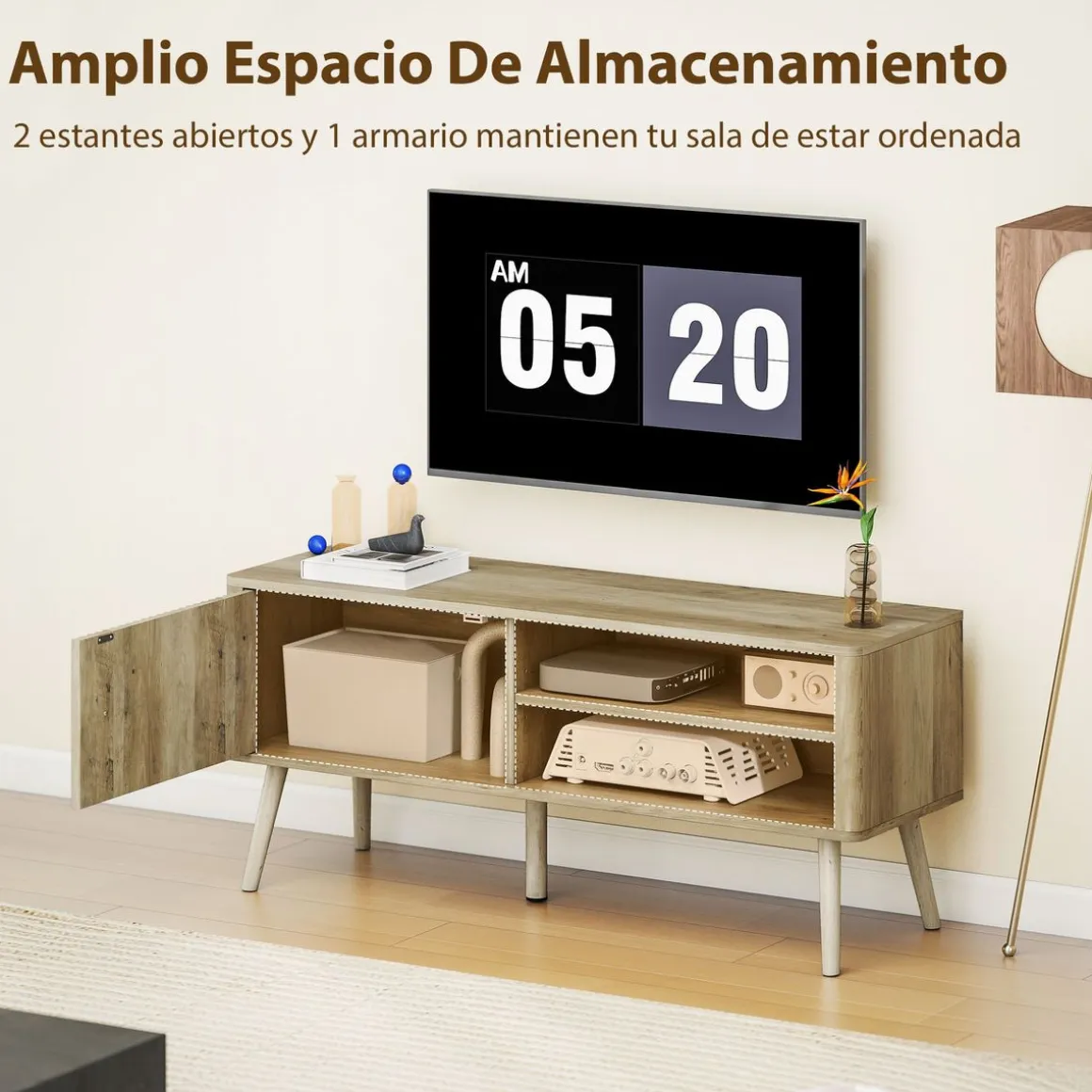 Mueble de TV Itsu Homcom con puerta y estante natural 49x115x35 cm
