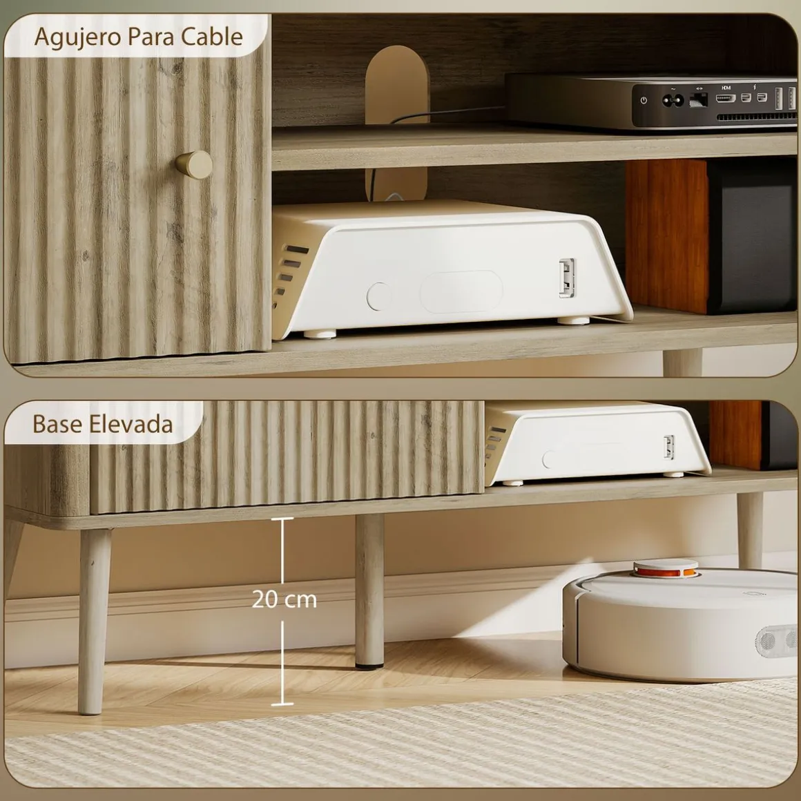 Mueble de TV Itsu Homcom con puerta y estante natural 49x115x35 cm