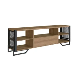 Mueble de TV Jaén 1 cajón + 5 estantes negro/roble 57x183x40 cm
