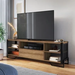 Mueble de TV Jaén 1 cajón + 5 estantes negro/roble 57x183x40 cm