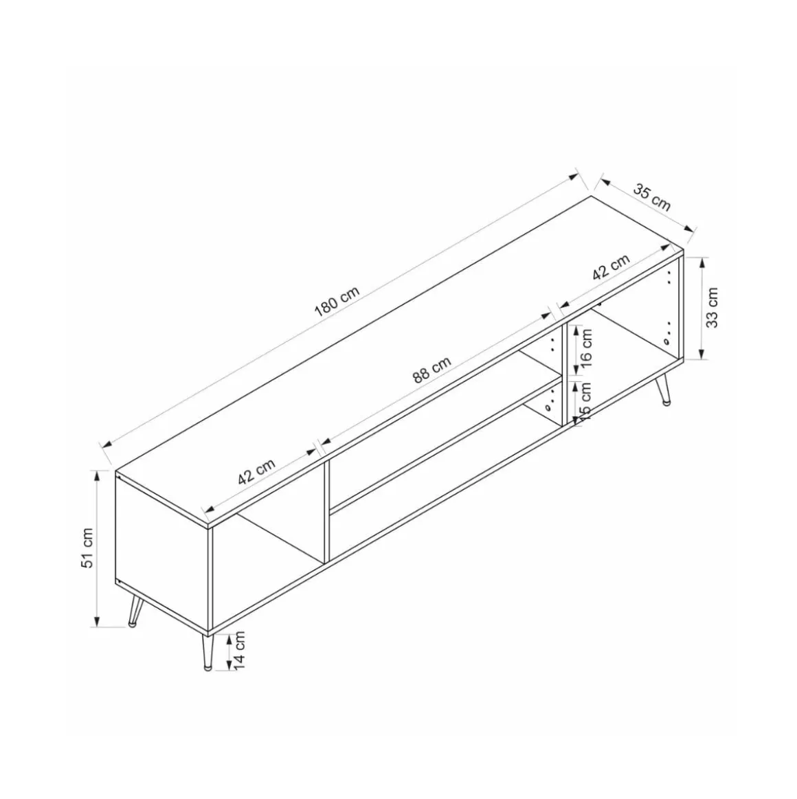 Mueble de TV Kale 4 puertas blanco 51x180x35 cm